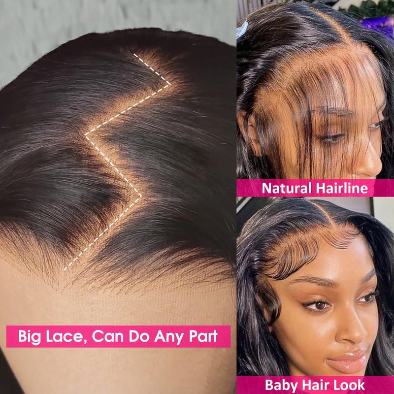 Wingirl 220 Density HD Lace Front Wigs Human Hair Pre Plucked 13x5 Transparent Body Wave Lace Frontal Wig with Baby Hair 12A Glueless Human Hair Wigs for Women Black Color 24 Inch - Image 4